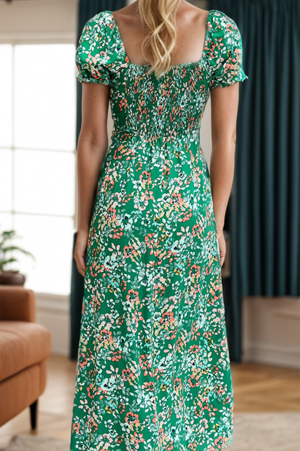 Slit Printed Short Sleeve Midi Dress - store name